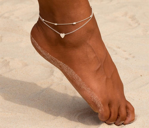 Elegant Modern Women Anklets Simple Heart Barefoot Crochet Sandals Foot Jewelry Brecelets With Two Layer Bracelet Anklets