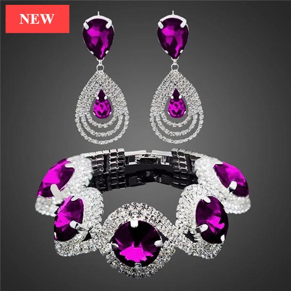 Modern NEW Trend Luxury  Woman Elegant Wedding Bridal Jewelry Sets For Women Rhinestone Austrian Crystal Jewelry Set Bracelet Earrings Set