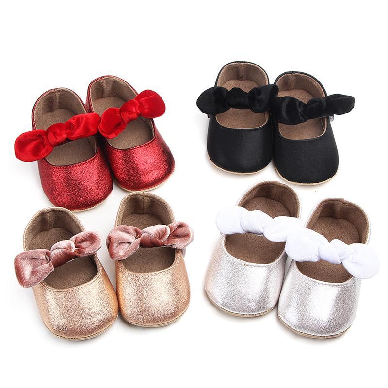 Baby Shoes Infant Girl First Walkers Bowknot Soft Rubber Sole Newborn Pre Walkers Shine Stylish Shoes