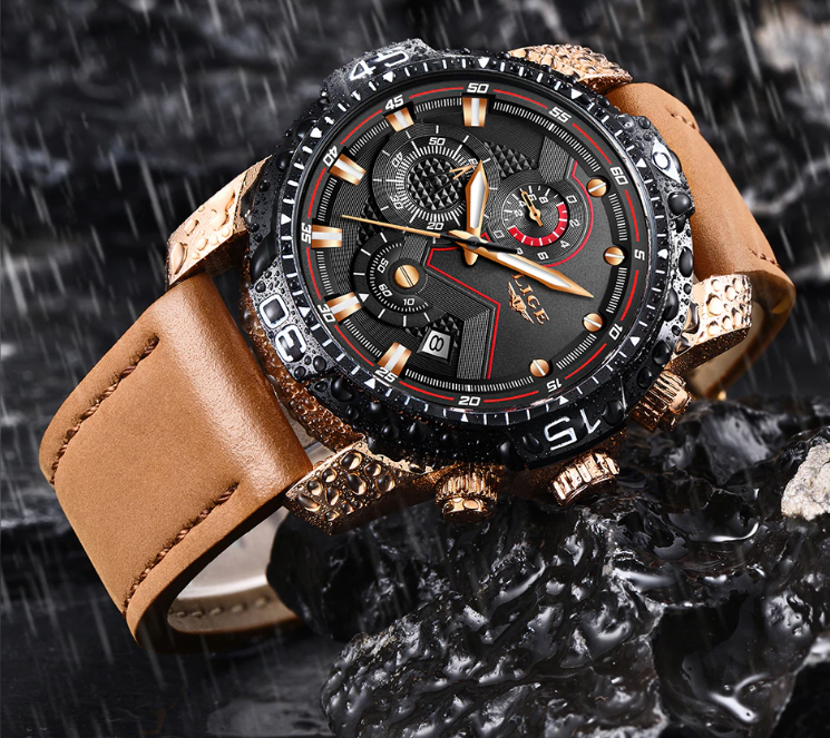 Men's Elegant Waterproof  Watch With Leather Straps   Business Style Watches Unique Design Perfect Gift For Your Man