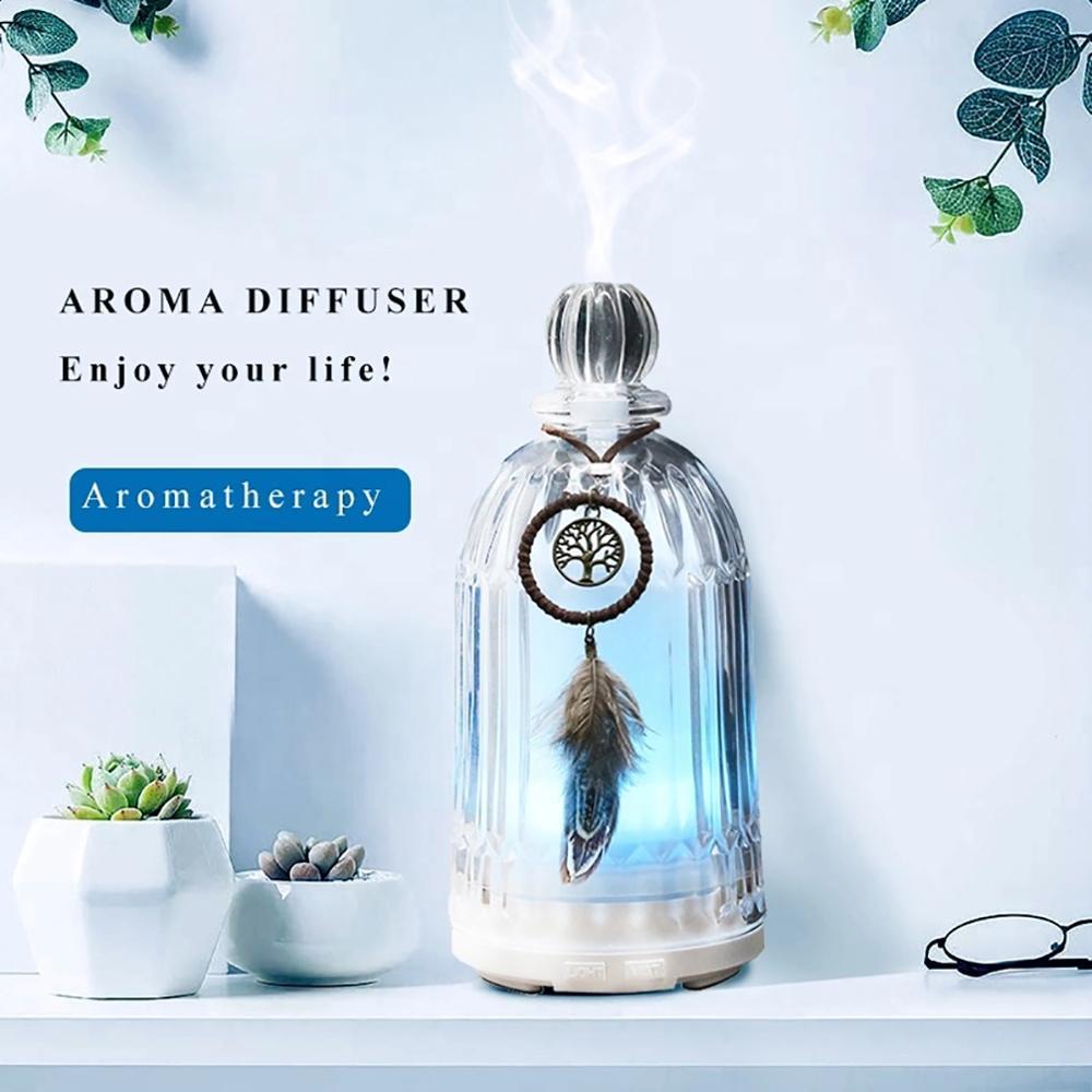 Aromatherapy Diffuser - Professional Grade - Wood and Glass Premium Essential Oil Diffuser Oils Humidifier, Nebulizer, Nebulizing Professional Machine, Waterless