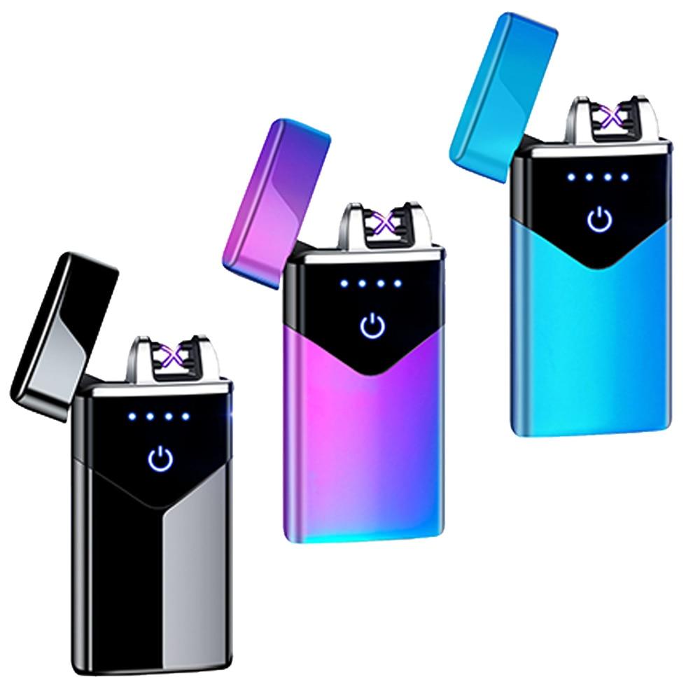 Modern Dual Arc USB Electric Touch Lighter LED ScreenTouch Fire Plasma Arc Lighter Windproof Metal Novelty Lighter Mens Gift In Elegant Gentlemen MEtal Lighter Style