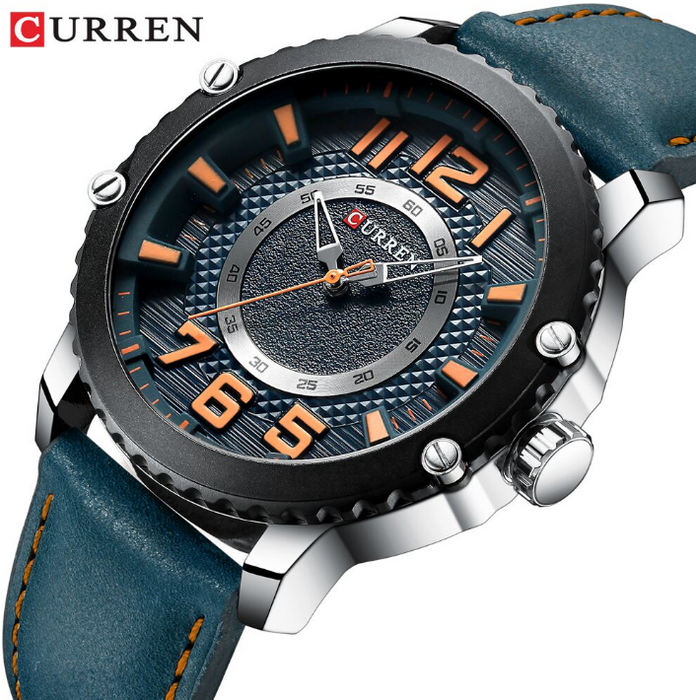 Men's Waterproof  Sport Watch With Leather  Belts  And Large Numbers Details Unique Design Perfect Gift