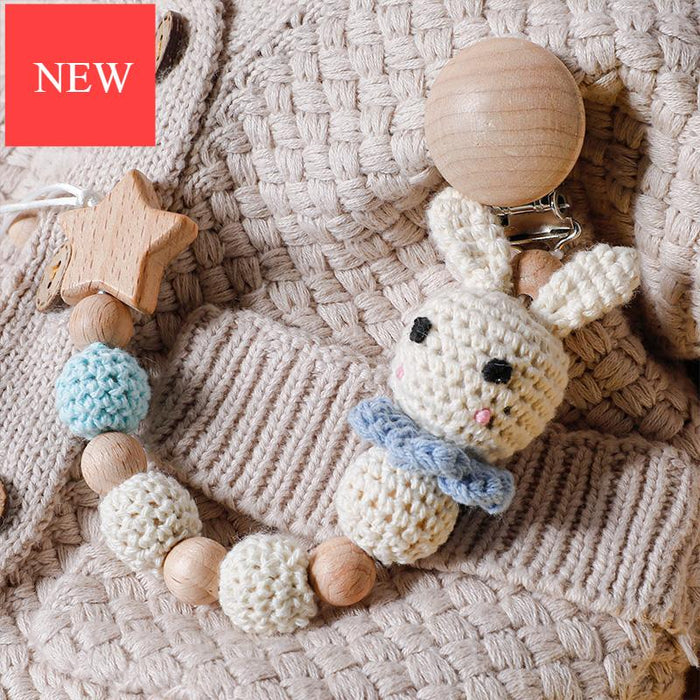 Modern Handmade Pacifier Chain Baby Teething Chains Crochet Rabbit Panda Beads Wooden Clips Wood Tiny Rod  For Kids