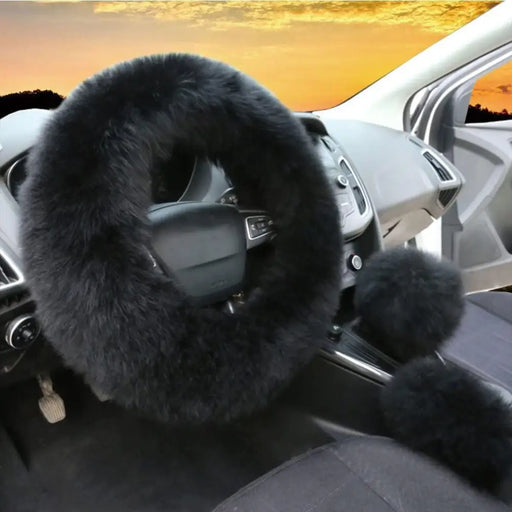 3Pcs Set Winter Fashion Wool Fur Soft Furry Car Steering Wheel Covers 16 Colors Winter Universal Hand Brake Gear Cover