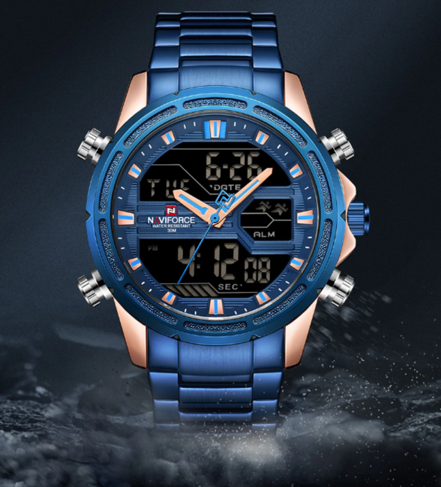 Mens Wrist Watch, Waterproof Analog Digital Watches Multifunction Stainless Steel Business Watches For Man Perfect Gift