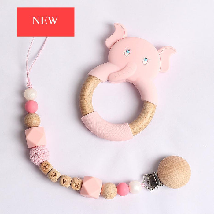 Modern Luxury Pacifier Clip Chain Beech Beads Silicone Elephant Pendant Baby Teething Nursing Clips Chain For Baby