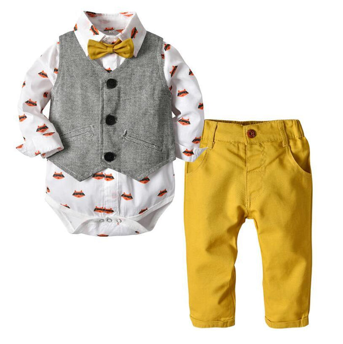 Luxury Modern Outfit Autumn Fashion Baby Boys Gentleman Bow Tie Rompers Pants Suit Baby Set For Celebrations