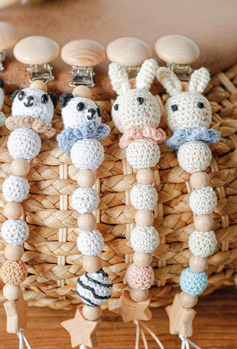 Modern Handmade Pacifier Chain Baby Teething Chains Crochet Rabbit Panda Beads Wooden Clips Wood Tiny Rod  For Kids