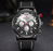 Mens Waterproof Sport Watch With Chronometers Day View And Cross-Matte Background Modern Man Watch