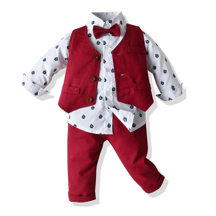 Luxury Modern Outfit Autumn Fashion Baby Boys Gentleman Bow Tie Rompers Pants Suit Baby Set For Celebrations