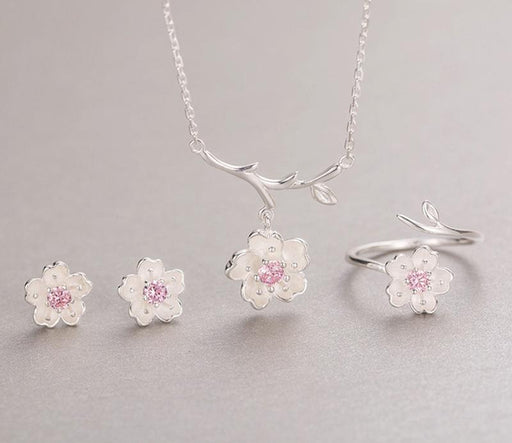 Fashion Wedding Bridal Jewelry Sets Silver Color  Zirconia Flower Choker Necklaces Earring For Women In Flower Design