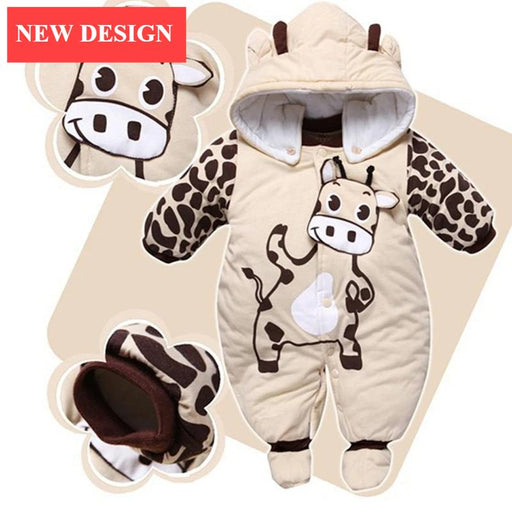 Warm Autumn Winter Baby Girls Boys Rompers Cartoon Cute Thick Warm Hooded Jumpsuits For Babies In Modern Design