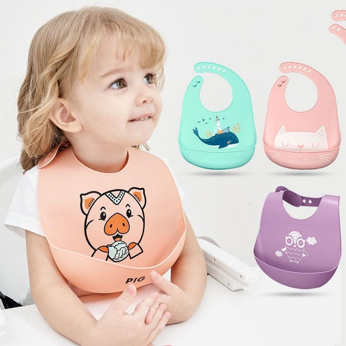 Colorful Baby Stuff Waterproof Silicone Bib Feeding Baby Cartoon Aprons Adjustable Bibs Burp Cloths