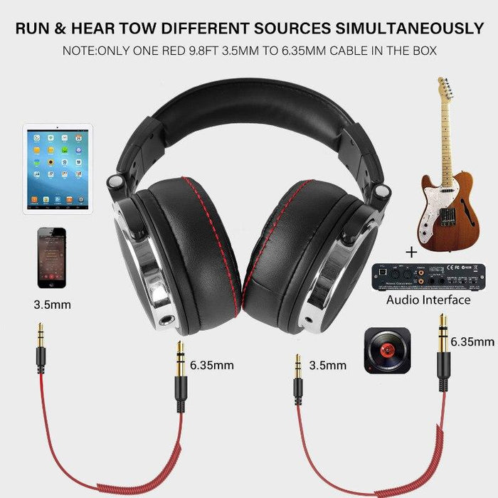 STEVVEX Wired Professional Studio Pro DJ Headphones With Microphone Over Ear HiFi Monitor Music Headset Earphone For Phone PC