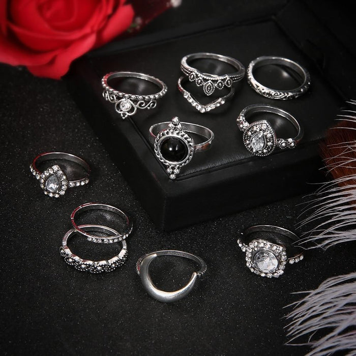 Women Crystal Finger Knuckle Rings Set For Girls Moon Lotus Charm Bohemian Ring Fashion Jewelry Gift