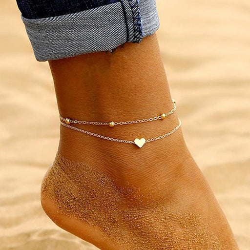 Heart Female Anklets Barefoot Crochet Sandals Foot Jewelry Ankle Bracelets For Women