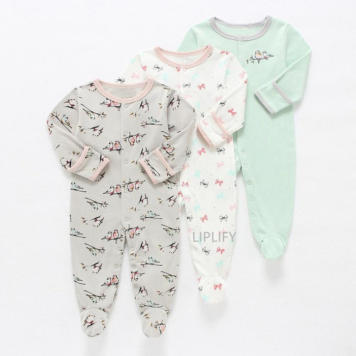 3Pcs Baby unisex Rompers  Long Sleeve Sleep suit Cartoon Jumpsuit Baby Pajamas Stes For Kids Between 0-12Months