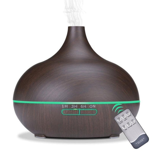 550ml Aromatherapy Essential Oil Diffuser Wood Grain Remote Control Ultrasonic Air Humidifier Cool Mister with 7 Color LED Light Baby Bedroom, Waterless Auto Shut-Off, 7 Colors Lights Changing