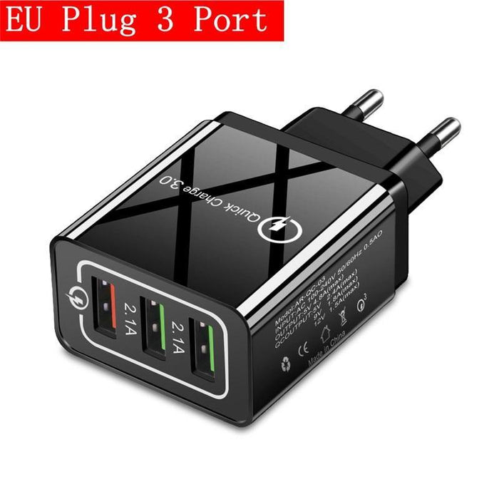 Modern Black 48W Quick Charger 3.0 USB Charge Plug Wall Mobile Phone Charger Adapter Fast Charging