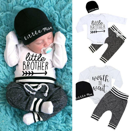 Infant Baby Boy Clothes Sets Long Sleeve Romper Pant Hats Outfit Clothes Set for Baby Kids