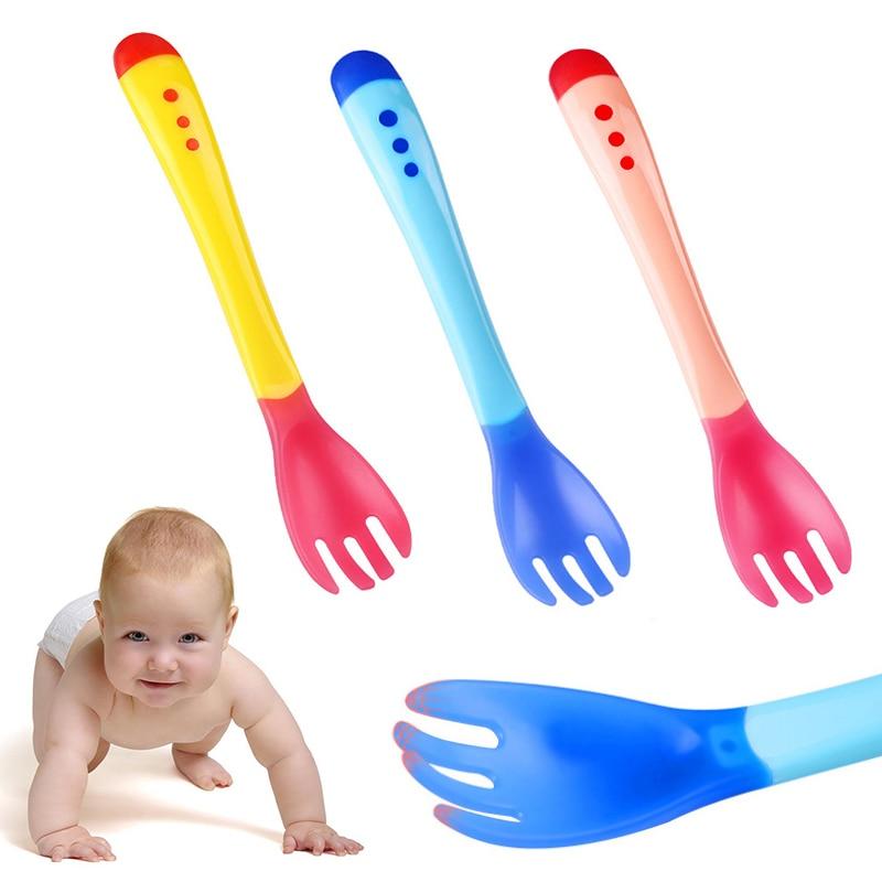 Baby Temperature Sensing Spoon and Fork Soft Head Safety Warm Feeding Warm Soup Fork Children Flatware Feeding Spoons For Baby Care Hot Perfect Gift For Baby