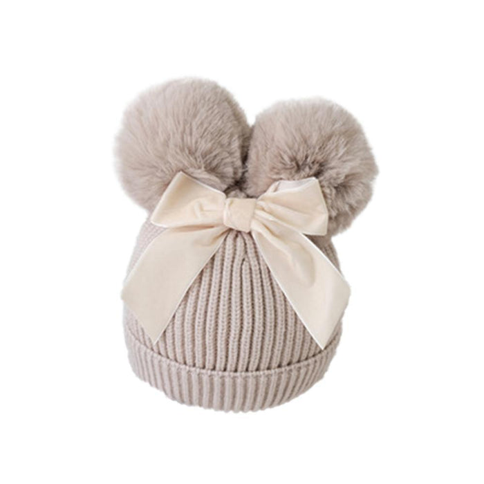 Baby Double Pompom Knitted Hat For Baby Girl Warm Thicker Children Infant Beanie Cap In elegant Winter Modern Deisgn With Big Bow