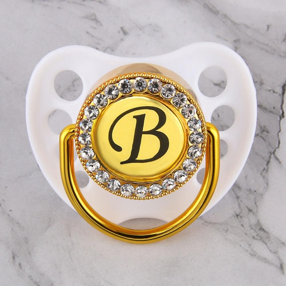 Luxury Glam Crystal White Bling Pacifier 26 Initial Letters Available Handmade Rhinestones Baby Pacifier For Baby