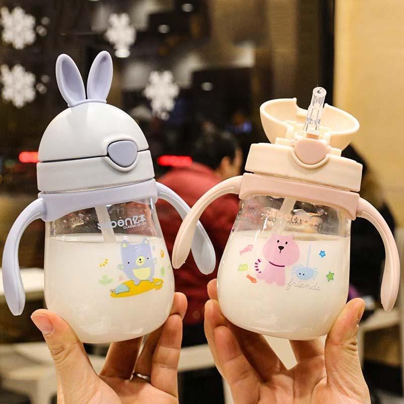 Rabbit Baby Feeding Cup with a Straw BPA Free Children Feeding Drinking Handle Water Bottles Training Cup For Milk For Kids and baby