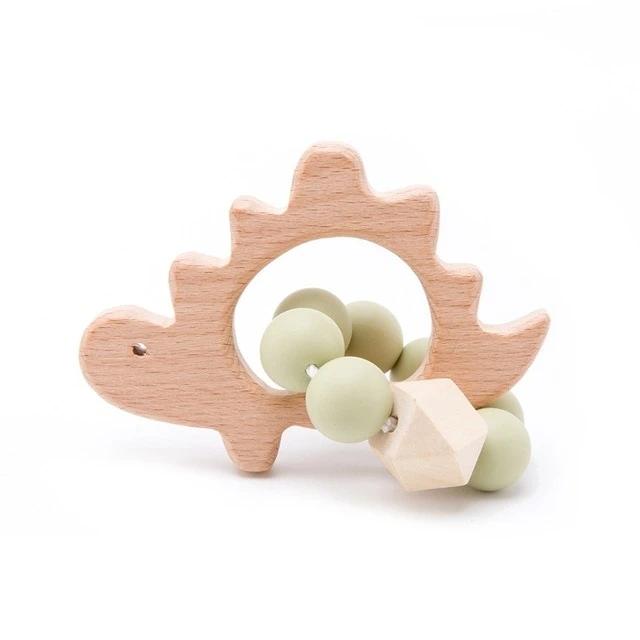 Wooden Teether Hedgehog Crochet Beads Wood Crafts Ring Engraved Bead Baby Teether Wooden Toys For Kids Rattle