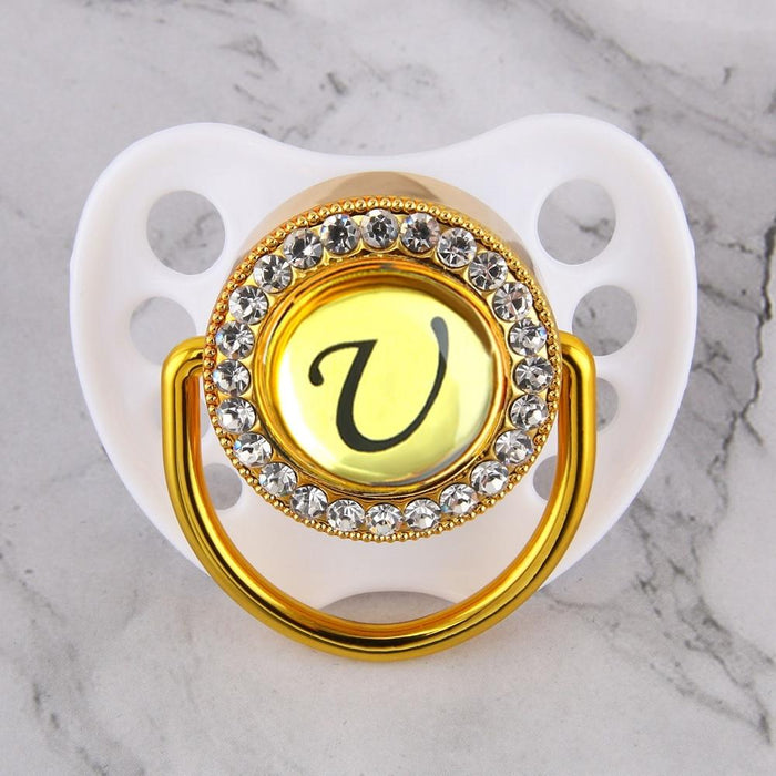 Luxury Glam Crystal White Bling Pacifier 26 Initial Letters Available Handmade Rhinestones Baby Pacifier For Baby