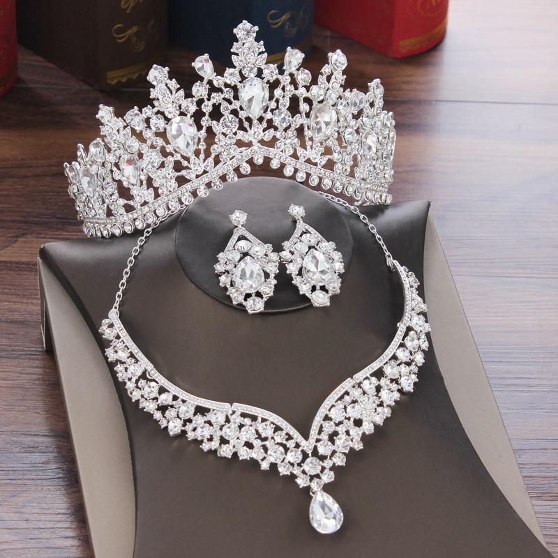 Luxury Baroque Crystal Water Drop Bridal Jewelry Sets Rhinestone Tiaras Crown Necklace Earrings for Bride Wedding Dubai Jewelry Set