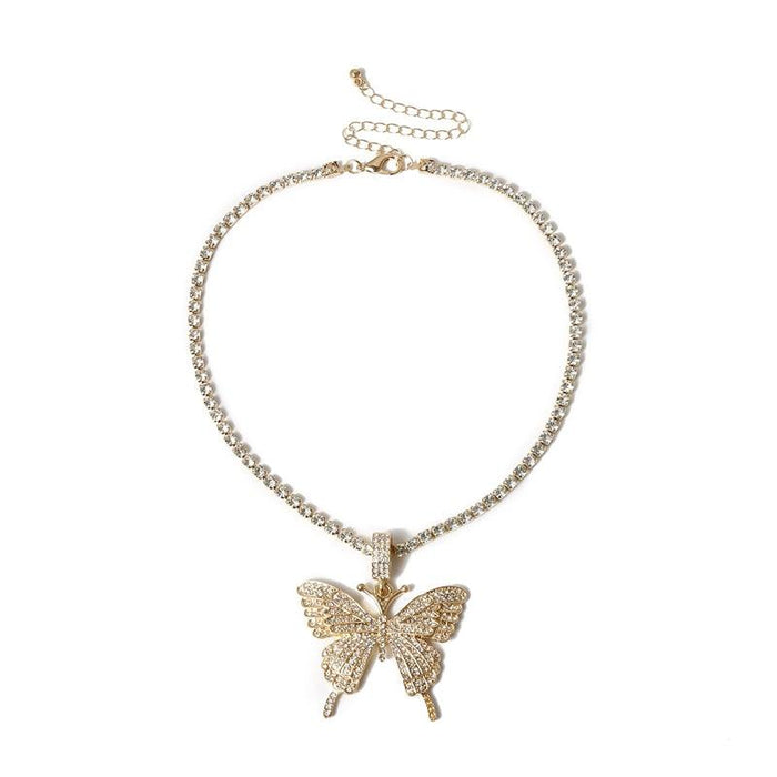 Big Elegant Butterfly Pendant Necklace Luxury Rhinestone Chain For Modern Women Bling Tennis Chain Crystal Choker Cool Necklace Women Jewelry Design