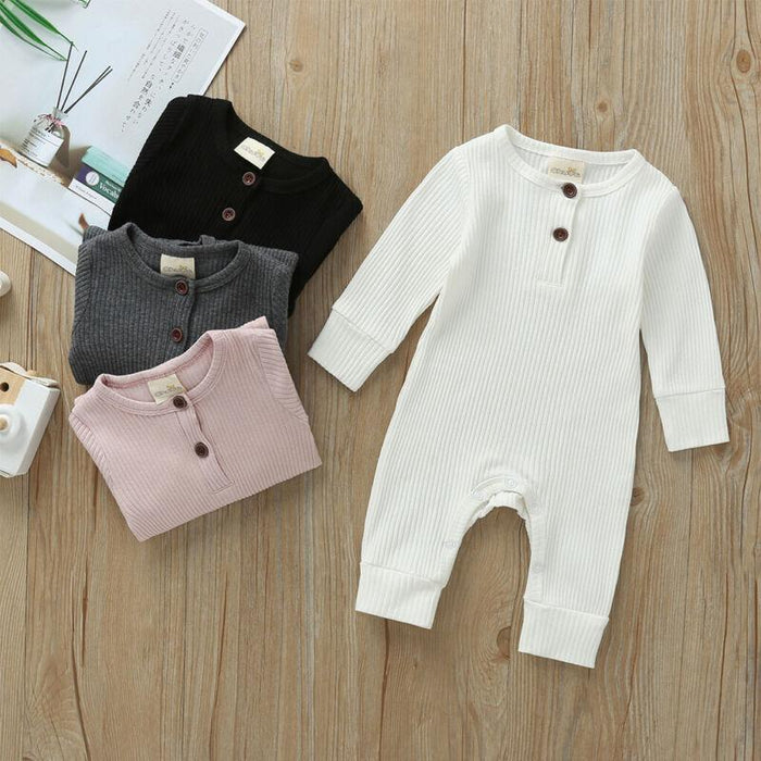 Infant Baby Boy Girl Cotton Romper Knitted Ribbed Jumpsuit Solid Clothes Warm Outfit For Kids