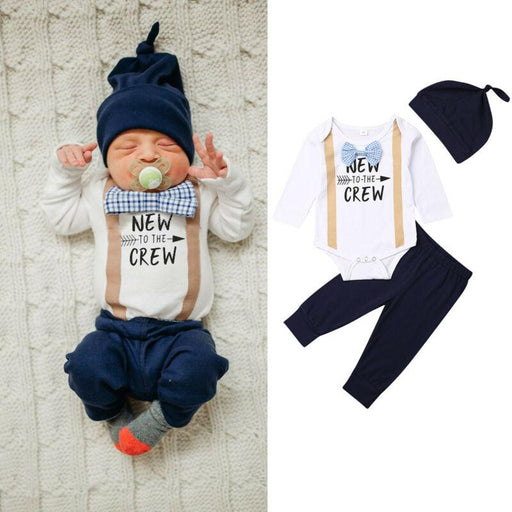 Modern Formal Baby Boys Gentlemen Sets Bow Tie Romper +Long Pants+ Hat Autumn Outfits For Boys Kids