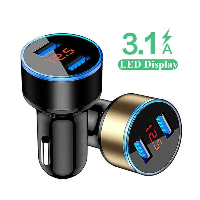 LED Display 3.1A Dual USB Car Charger Universal Mobile Phone Aluminum Car-Chargers