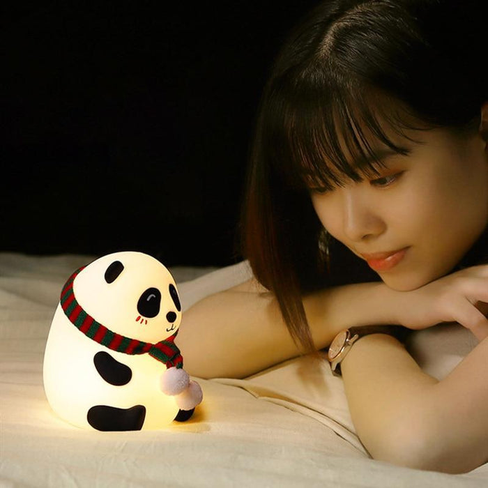 Night Light for Kids, 7-Color Silicone Big Eyes Panda Nursery Lights, USB Rechargeable LED Lamp for Girls and Boys Bedrooms