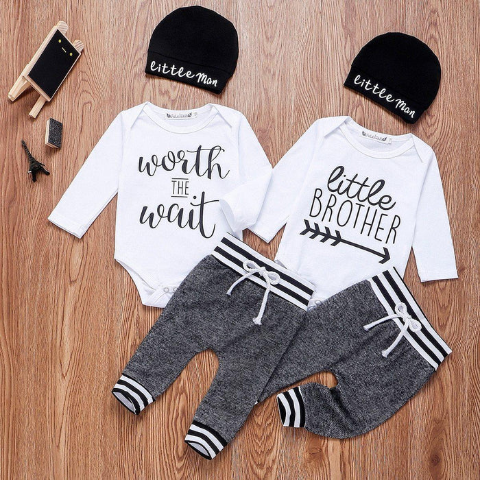 Infant Baby Boy Clothes Sets Long Sleeve Romper Pant Hats Outfit Clothes Set for Baby Kids