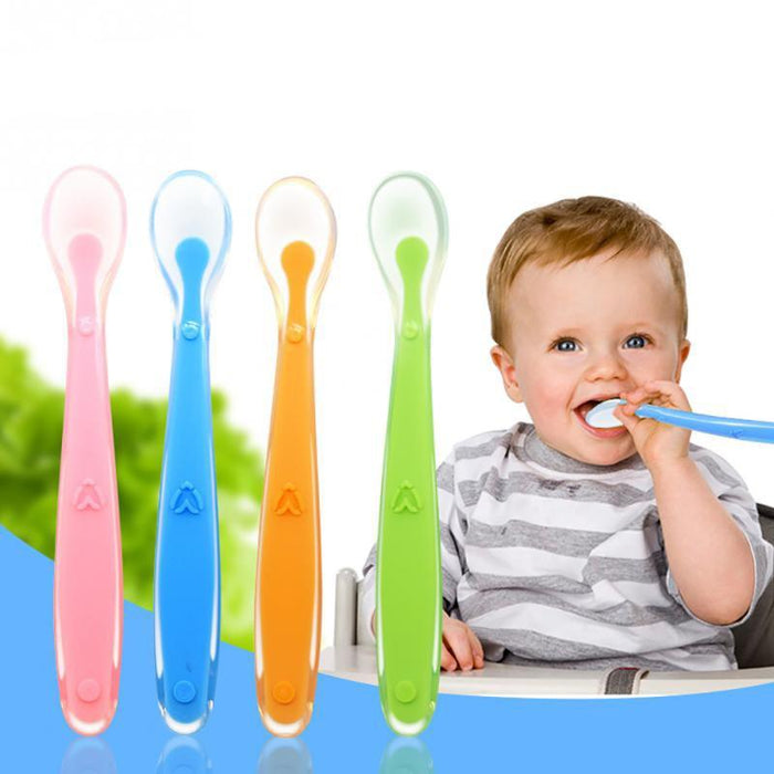 Silicone Baby Soft Soup Spoon Healthy Infant Sucker Candy Color Kitchen Cooking Spoon Rice Spoon Children Dishes Tableware for Kids