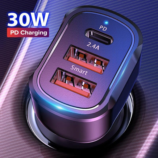 Universal 30W PD 3 USB Car Charger Quick Charge QC3.0 Mobile Phone Type C Fast Charging For Phones