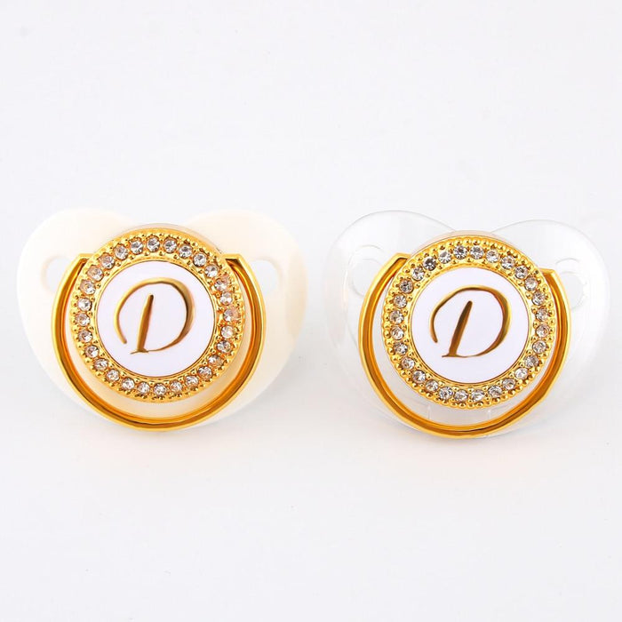 Modern Luxury Diamond Transparent Baby Pacifier Luxury Initials Letter D Bling Pacifier Rhinestone For Baby