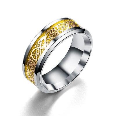 2020 New Men Fashion 316L Stainless Steel Golden Dragon Man's Ring Blu-ray Fluroscent  Celtic Tungsten Rings Simple Fashion High Quality Jewelry Design