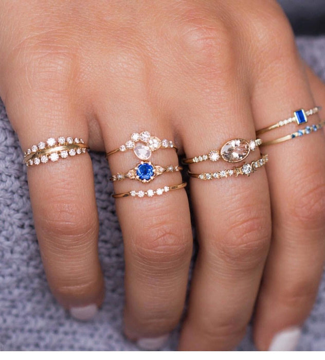 Women Crystal Finger Knuckle Rings Set For Girls Moon Lotus Charm Bohemian Ring Fashion Jewelry Gift