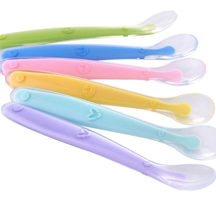 Silicone Baby Soft Soup Spoon Healthy Infant Sucker Candy Color Kitchen Cooking Spoon Rice Spoon Children Dishes Tableware for Kids