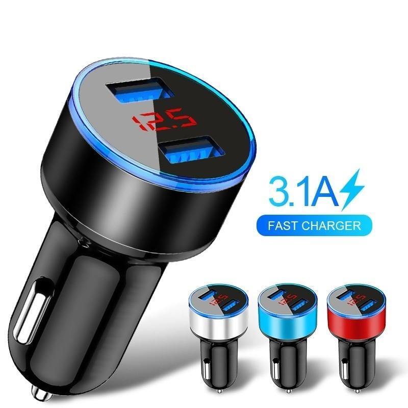 LED Display 3.1A Dual USB Car Charger Universal Mobile Phone Aluminum Car-Chargers