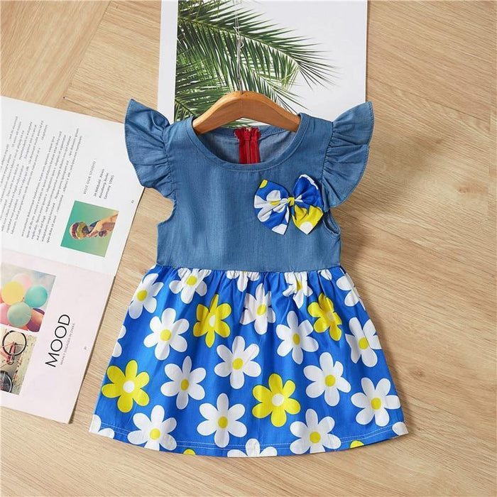 Baby Summer New Children Female Cotton A-Line Dress Kids Clothes Floral Princess Tutu Dresses For Girls