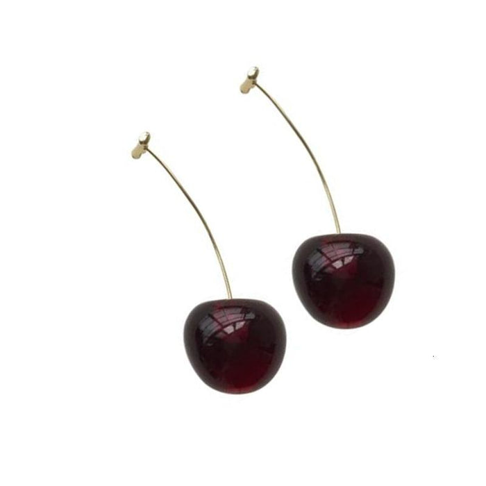 Unique Fashion Red Cherry Gold Drop Earring and Sweet Fruit Long Crystal Earrings for Women and Girls In Modern Jewelry Style