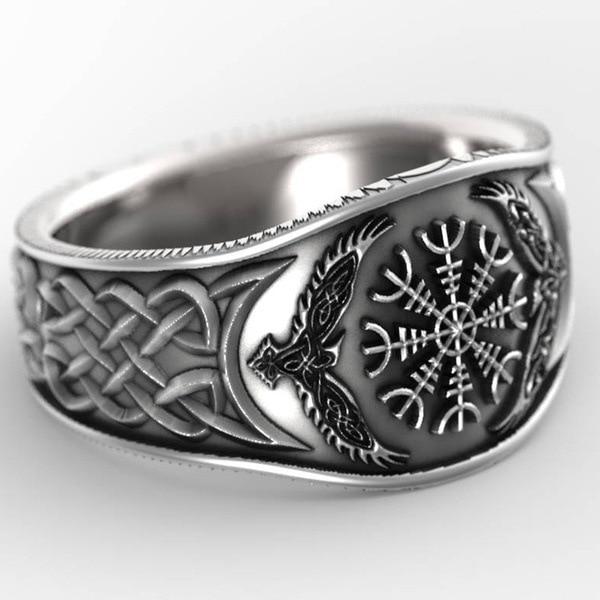 New Trendy Hip Hop Rock Punk Nordic Mythological Story Viking Compass Silvery Ring Luxury Personality Rings for Men and Women