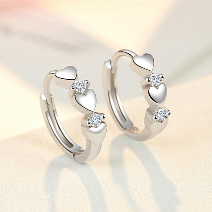 New Elegant Silver Crystal Heart Stud Earrings Luxury Trend for Women Fashion Jewelry