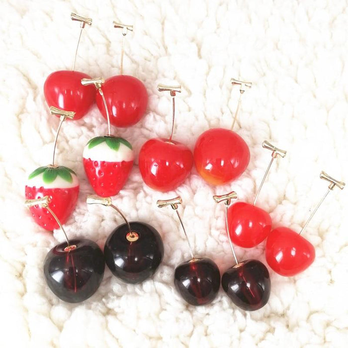 Unique Fashion Red Cherry Gold Drop Earring and Sweet Fruit Long Crystal Earrings for Women and Girls In Modern Jewelry Style